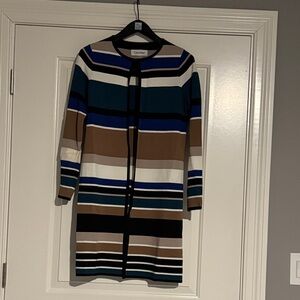 Calvin Klein Women's Long Sleeve Striped Duster- Blue, Brown, Black